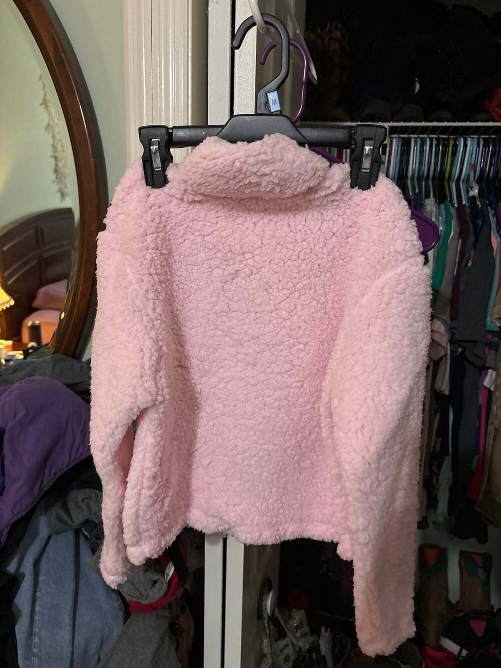 Bobbie Brooks Girls Pink Faux Sherpa Quarter-Zip Pullover Fleece